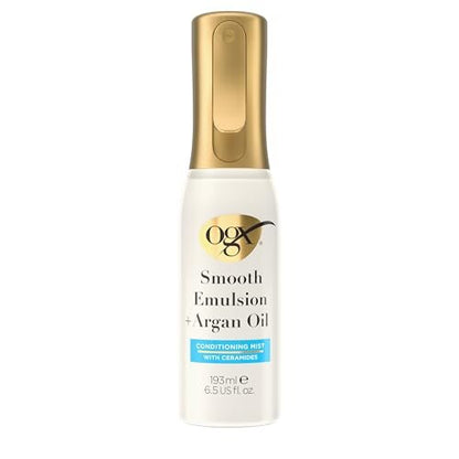 OGX Smooth Emulsion + Argan Oil Conditioning Hair Mist - Damage Repair Spray with Ceramides for 4x Smoother Hair, 48-Hour Frizz Control, 450°F Heat Protection, 6.5 fl. oz Avelisse