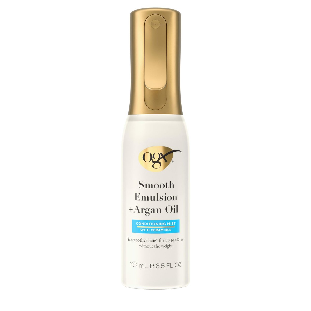 OGX Smooth Emulsion + Argan Oil Conditioning Hair Mist - Damage Repair Spray with Ceramides for 4x Smoother Hair, 48-Hour Frizz Control, 450°F Heat Protection, 6.5 fl. oz Avelisse