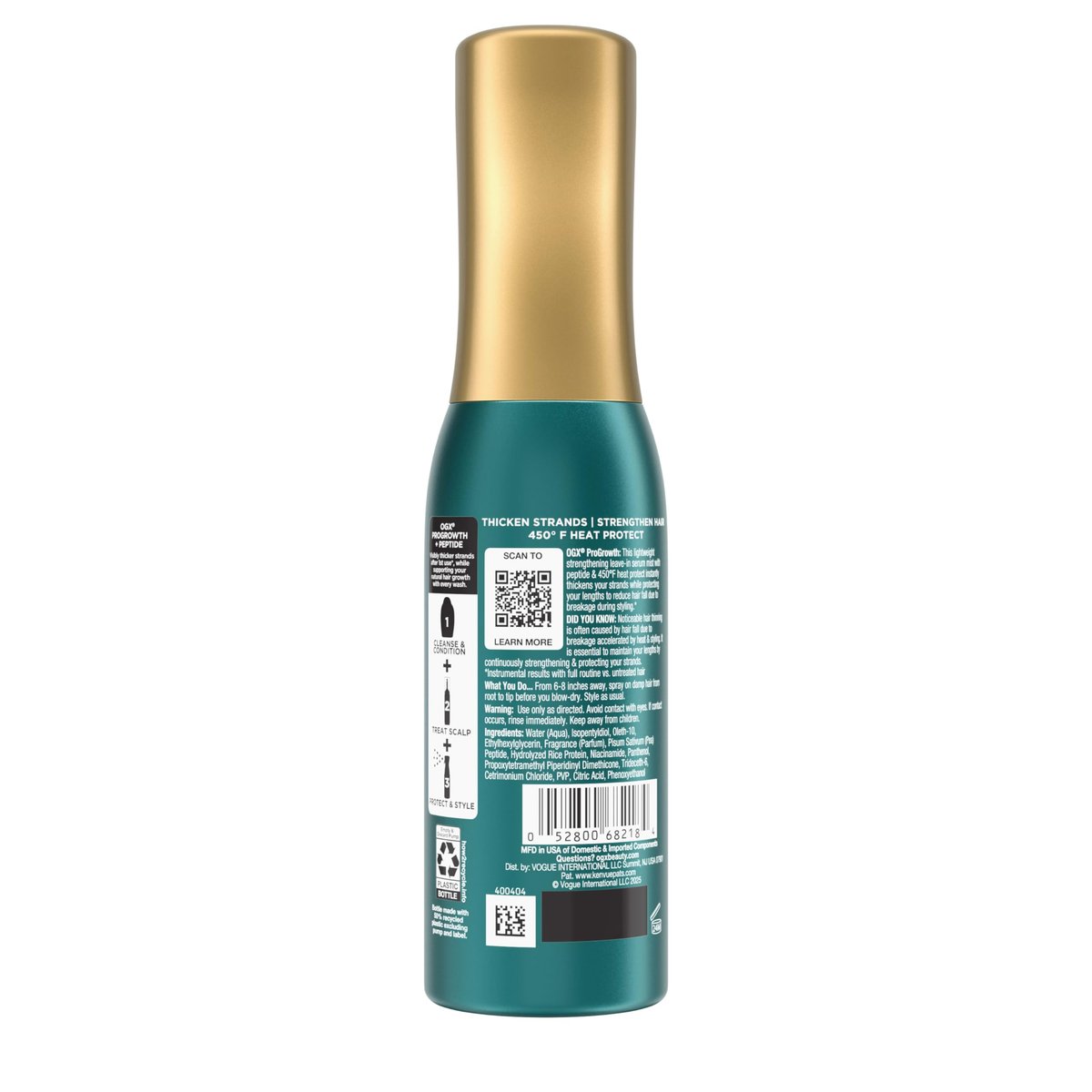 OGX ProGrowth + Peptide Serum Mist Heat Protectant Spray - Instantly Thickens Hair, Protects from Breakage, 6.5 fl. oz - görsel 17