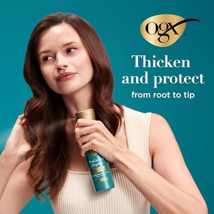 OGX ProGrowth + Peptide Serum Mist Heat Protectant Spray - Instantly Thickens Hair, Protects from Breakage, 6.5 fl. oz