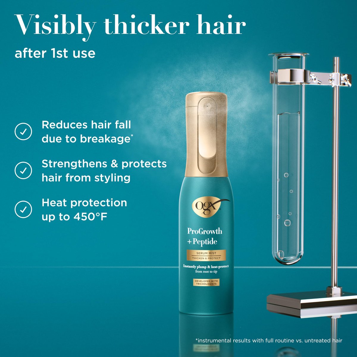 OGX ProGrowth + Peptide Serum Mist Heat Protectant Spray - Instantly Thickens Hair, Protects from Breakage, 6.5 fl. oz - görsel 5