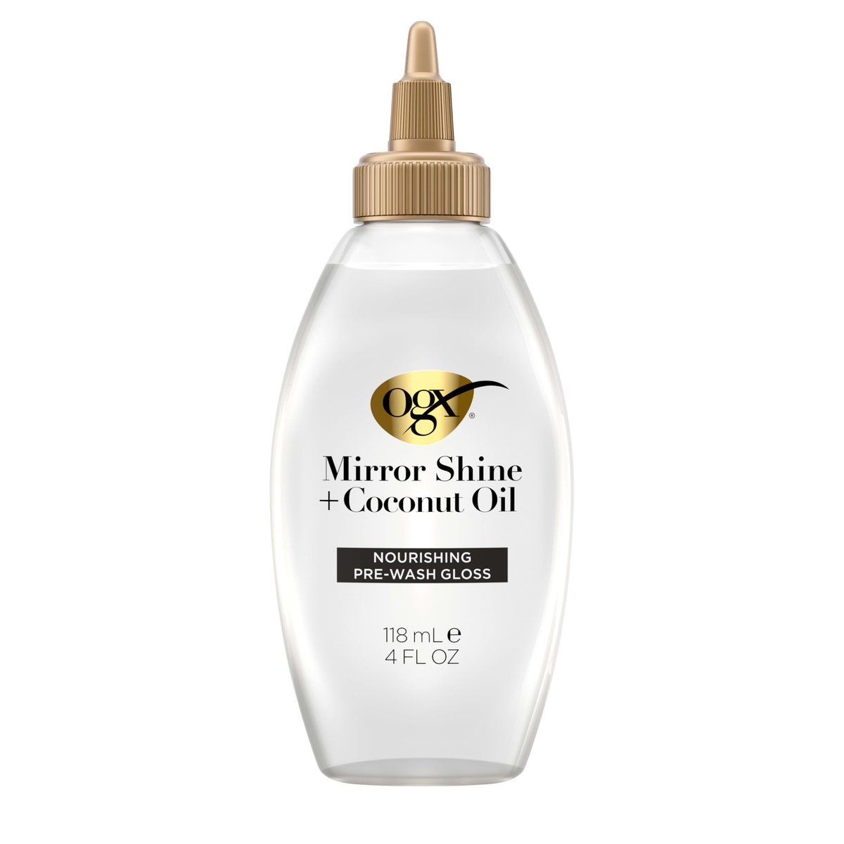 OGX Mirror Shine + Coconut Oil Pre-Wash Hair Gloss, Nourishing Rinse Out Hair Treatment for 48 Hours of Glossy Shine & Damage Repair, Lightweight Oil Mends Split Ends, 4 fl. oz - görsel 1