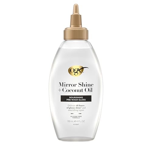 OGX Mirror Shine + Coconut Oil Pre-Wash Hair Gloss, Nourishing Rinse Out Hair Treatment for 48 Hours of Glossy Shine & Damage Repair, Lightweight Oil Mends Split Ends, 4 fl. oz - görsel 10