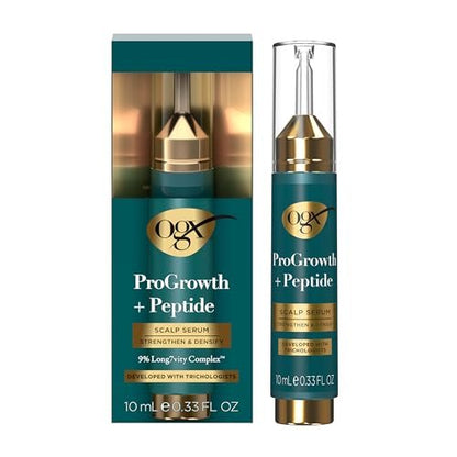 OGX ProGrowth + Peptide Scalp Serum – Strengthen & Densify Hair with Hydrating Scalp Treatment, 0.33 fl oz