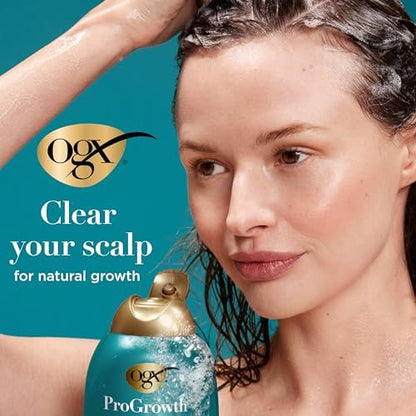 OGX ProGrowth + Peptide Clarifying Shampoo - Gentle Exfoliating Scalp Shampoo with 1.5% Mandelic Acid, Supports Natural Hair Growth, Removes Build-Up, 13 fl. oz (Off White)