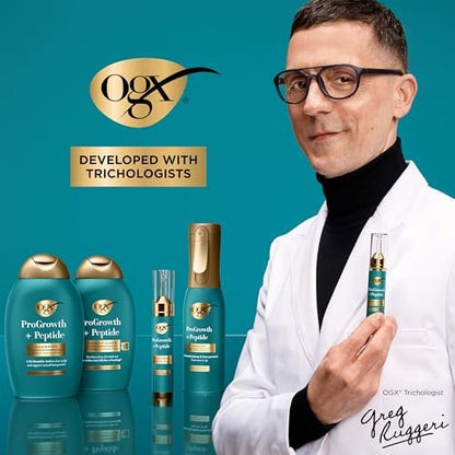 OGX ProGrowth + Peptide Clarifying Shampoo - Gentle Exfoliating Scalp Shampoo with 1.5% Mandelic Acid, Supports Natural Hair Growth, Removes Build-Up, 13 fl. oz (Off White)
