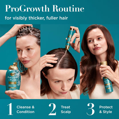 OGX ProGrowth + Peptide Clarifying Shampoo - Gentle Exfoliating Scalp Shampoo with 1.5% Mandelic Acid, Supports Natural Hair Growth, Removes Build-Up, 13 fl. oz (Off White)
