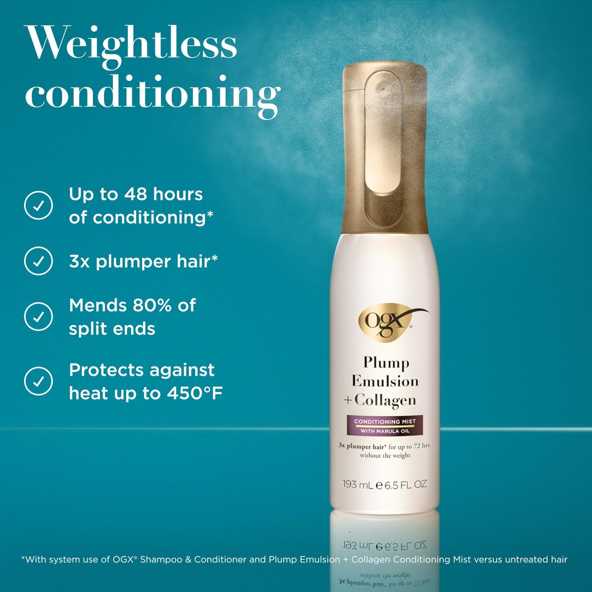 OGX Plump Emulsion + Collagen Conditioning Hair Mist, Volumizing Hair Spray with Marula Oil, 6.5 fl oz Avelisse