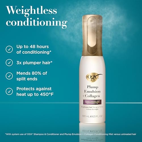OGX Plump Emulsion + Collagen Conditioning Hair Mist, Volumizing Hair Spray with Marula Oil, 6.5 fl oz Avelisse