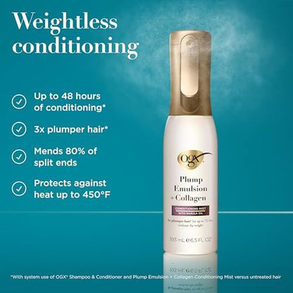 OGX Plump Emulsion + Collagen Conditioning Hair Mist, Volumizing Hair Spray with Marula Oil, 6.5 fl oz Avelisse