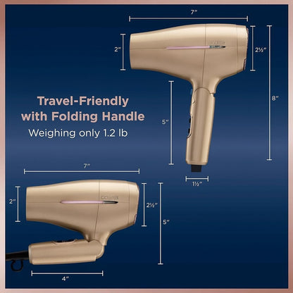 Conair 1875W Worldwide Travel Hair Dryer – Dual Voltage, Folding Handle, Ionic Technology – Champagne Compact Travel Blow Dryer for International Use Avelisse
