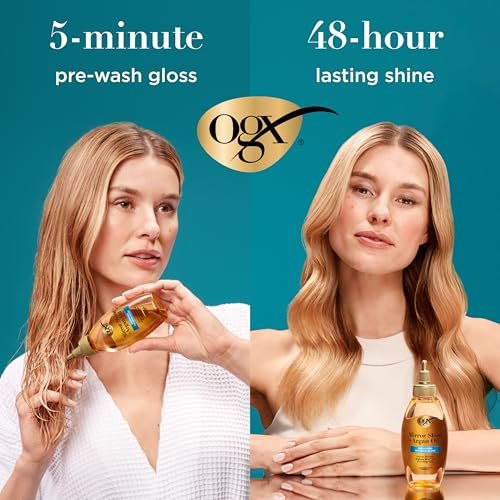 OGX Mirror Shine + Argan Oil Pre-Wash Hair Gloss - Smoothing Rinse Out Treatment for Glossy Shine & Nourishing Repair, 4 fl. oz - görsel 12