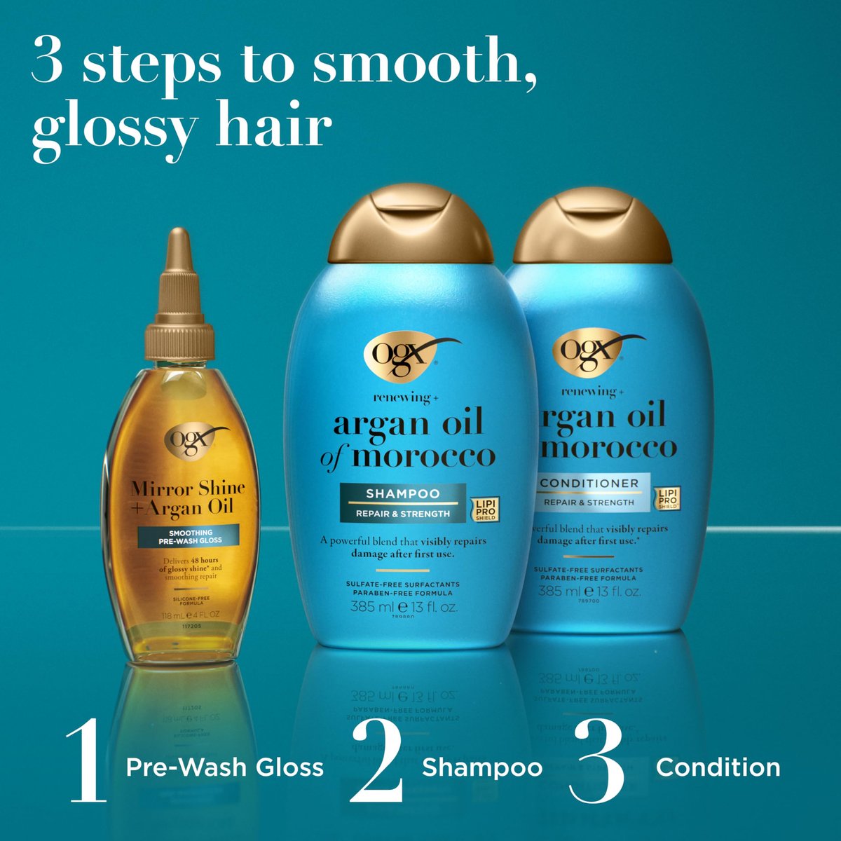 OGX Mirror Shine + Argan Oil Pre-Wash Hair Gloss - Smoothing Rinse Out Treatment for Glossy Shine & Nourishing Repair, 4 fl. oz - görsel 15