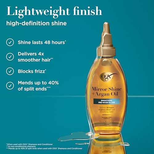 OGX Mirror Shine + Argan Oil Pre-Wash Hair Gloss - Smoothing Rinse Out Treatment for Glossy Shine & Nourishing Repair, 4 fl. oz - görsel 4
