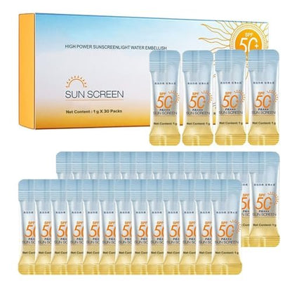 30-Pack Travel-Size SPF 50+ PA++++ Mini Sunscreen – Lightweight, Non-Greasy, Water-Resistant Sunblock for Face & Body, Bulk Vacation Essentials & Party Favors