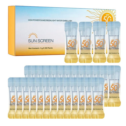 30-Pack Travel-Size SPF 50+ PA++++ Mini Sunscreen – Lightweight, Non-Greasy, Water-Resistant Sunblock for Face & Body, Bulk Vacation Essentials & Party Favors
