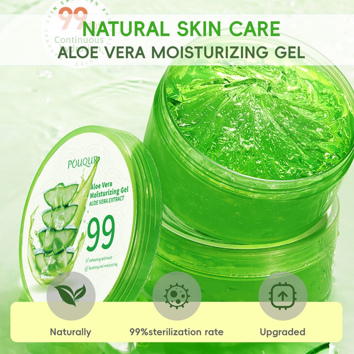 Fuveuua Organic Pure Aloe Vera Gel – Soothing Cooling Gel for Sunburn Relief & After-Sun Care, 99% Plant-Derived, 7.05 oz, Gentle for All Skin Types - görsel 3