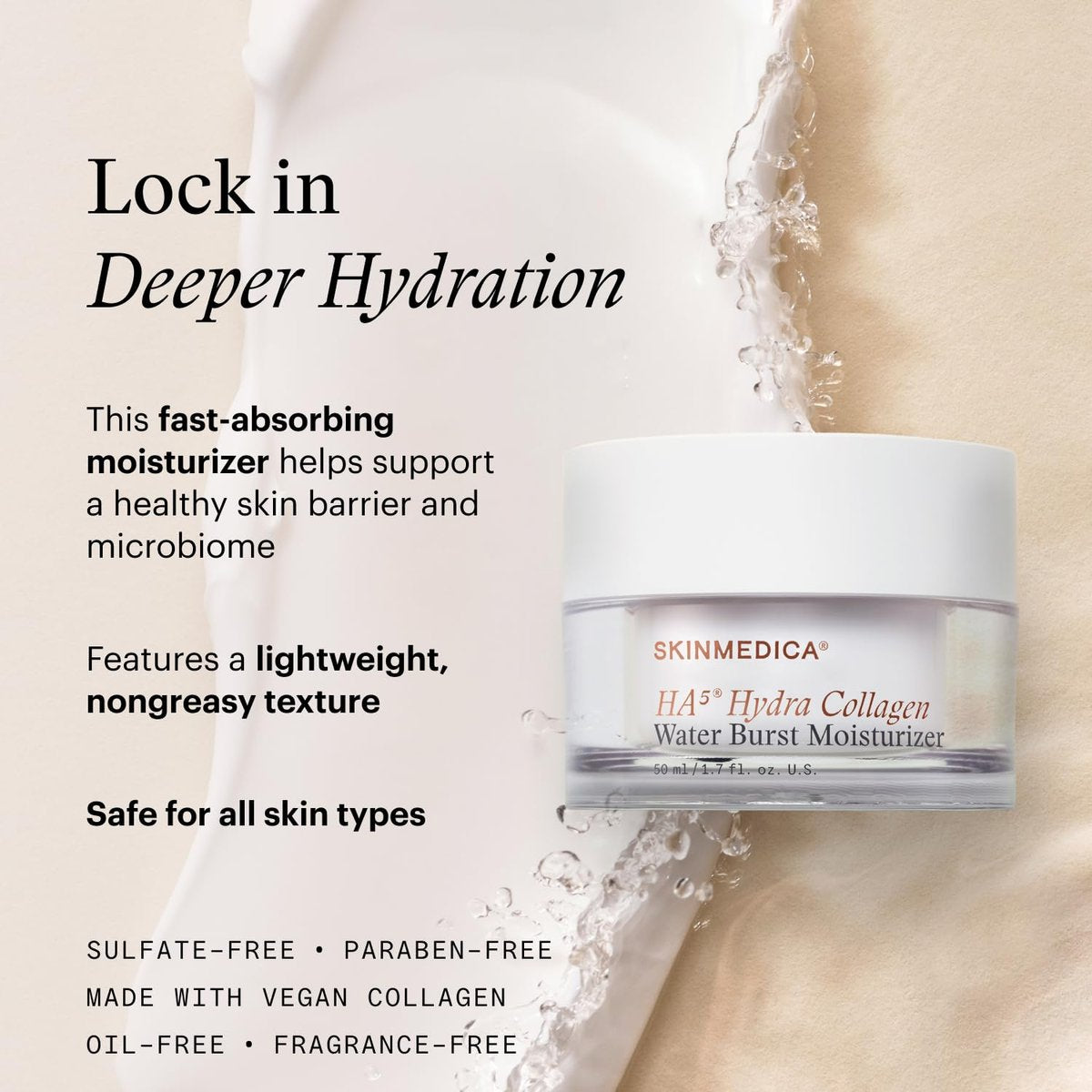 SkinMedica HA⁵ Hydra Collagen Water Burst Face Moisturizer with Vegan Collagen - Plumping Face Cream with Microbiome Barrier Complex for 24-Hour Hydration - Helps Replenish Dry, Dull Skin (1.7 Fl Oz) Avelisse