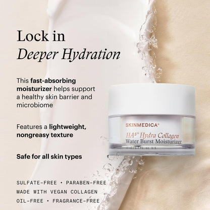 SkinMedica HA⁵ Hydra Collagen Water Burst Face Moisturizer with Vegan Collagen - Plumping Face Cream with Microbiome Barrier Complex for 24-Hour Hydration - Helps Replenish Dry, Dull Skin (1.7 Fl Oz) Avelisse