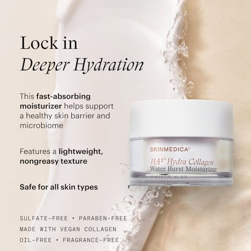 SkinMedica HA⁵ Hydra Collagen Water Burst Face Moisturizer with Vegan Collagen - Plumping Face Cream with Microbiome Barrier Complex for 24-Hour Hydration - Helps Replenish Dry, Dull Skin (1.7 Fl Oz) Avelisse