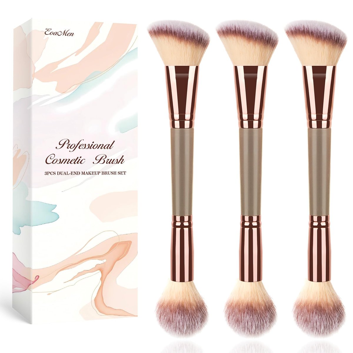 3PCS Angled Blush Brush Set - Double Ended Makeup Brush for Blush, Contour, and Highlighter - Synthetic Bristle Avelisse