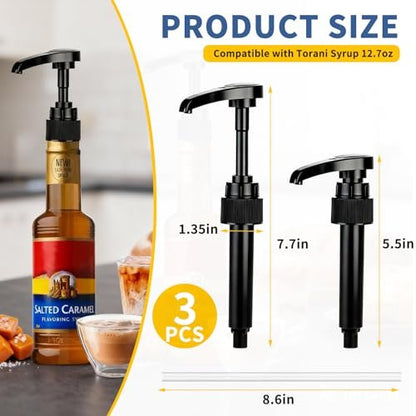 3 PCS Syrup Pump Compatible with Jordans Skinny and Torani, Coffee Syrup Dispenser for 12.7 oz Bottles, Lockable Design, Easy to Use and Clean