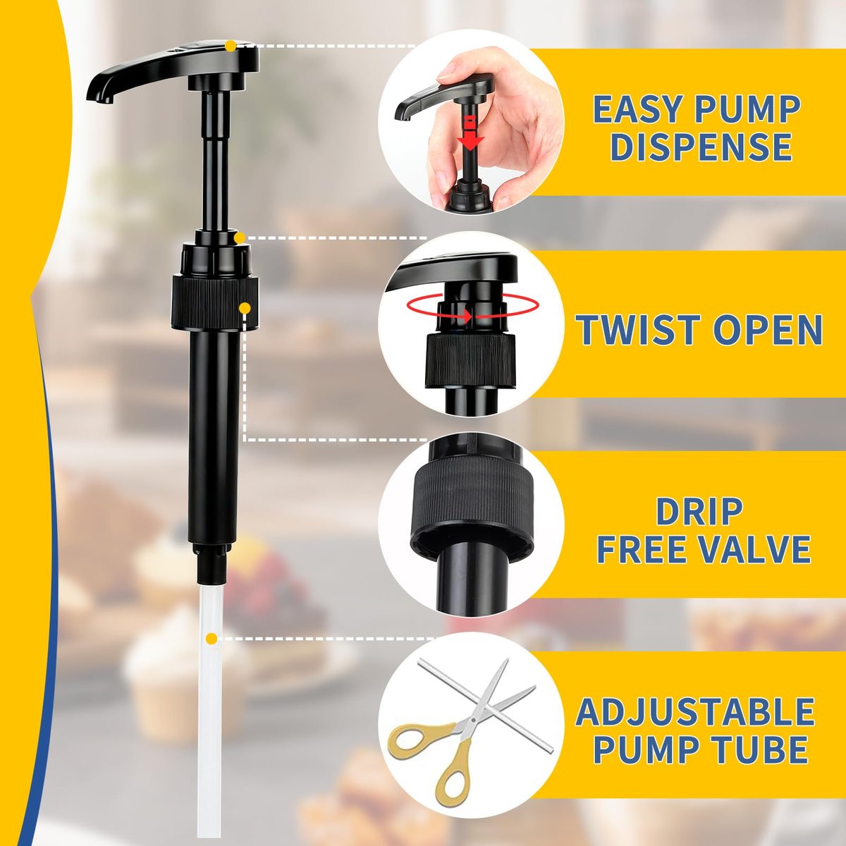 3 PCS Syrup Pump Compatible with Jordans Skinny and Torani, Coffee Syrup Dispenser for 12.7 oz Bottles, Lockable Design, Easy to Use and Clean - görsel 5