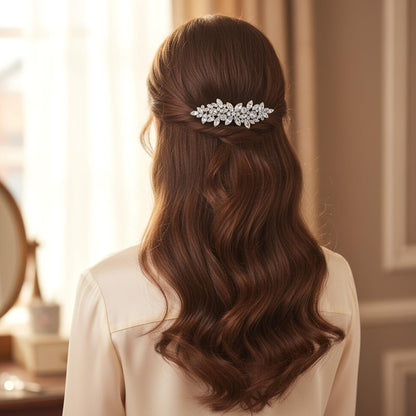 Sibba 4-Piece Silver Rhinestone Hair Clips Set – Elegant Crystal Flower Leaf Barrettes for Women, Brides, Bridesmaids, Weddings, Parties, and Festive Occasions