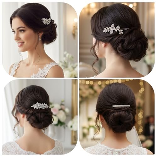 Sibba 4-Piece Silver Rhinestone Hair Clips Set – Elegant Crystal Flower Leaf Barrettes for Women, Brides, Bridesmaids, Weddings, Parties, and Festive Occasions - görsel 10