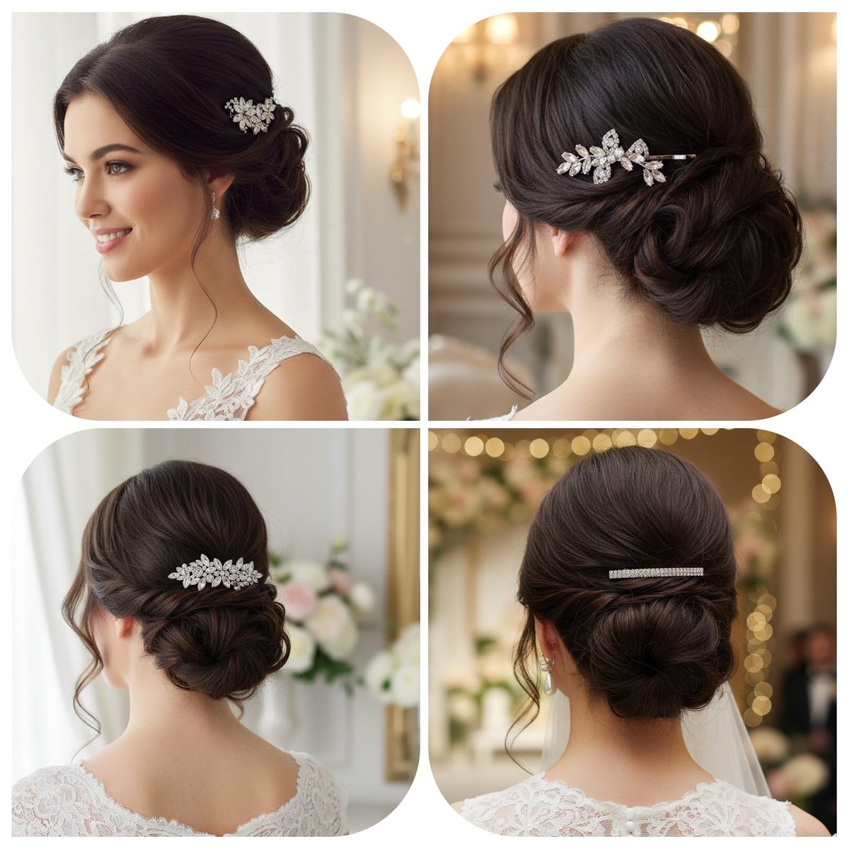 Sibba 4-Piece Silver Rhinestone Hair Clips Set – Elegant Crystal Flower Leaf Barrettes for Women, Brides, Bridesmaids, Weddings, Parties, and Festive Occasions - görsel 9