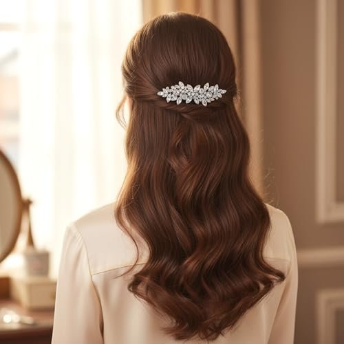 Sibba 4-Piece Silver Rhinestone Hair Clips Set – Elegant Crystal Flower Leaf Barrettes for Women, Brides, Bridesmaids, Weddings, Parties, and Festive Occasions - görsel 14