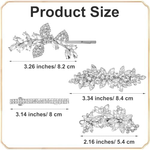 Sibba 4-Piece Silver Rhinestone Hair Clips Set – Elegant Crystal Flower Leaf Barrettes for Women, Brides, Bridesmaids, Weddings, Parties, and Festive Occasions - görsel 6