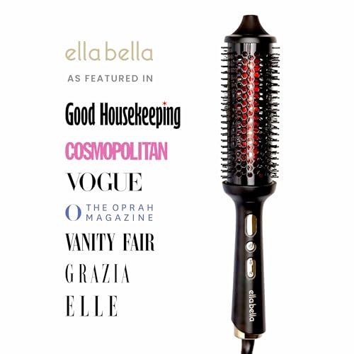 ELLA BELLA Heated Round Thermal Blowout Brush - Tourmaline Hot Air Brush with Infrared & Negative ION for Volumizing, Styling, and Curling - Dual Voltage & Auto ShutOff Avelisse