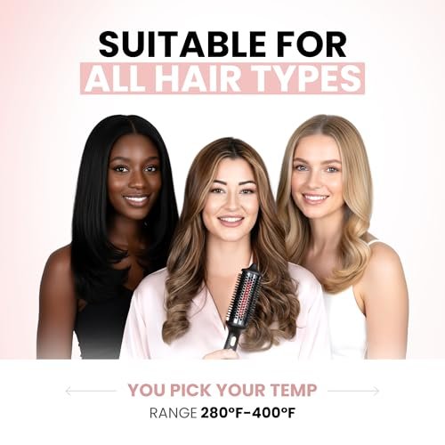 ELLA BELLA Heated Round Thermal Blowout Brush - Tourmaline Hot Air Brush with Infrared & Negative ION for Volumizing, Styling, and Curling - Dual Voltage & Auto ShutOff Avelisse