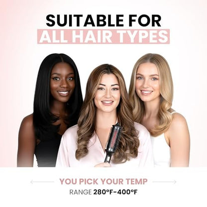 ELLA BELLA Heated Round Thermal Blowout Brush - Tourmaline Hot Air Brush with Infrared & Negative ION for Volumizing, Styling, and Curling - Dual Voltage & Auto ShutOff Avelisse