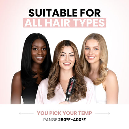 ELLA BELLA Heated Round Thermal Blowout Brush - Tourmaline Hot Air Brush with Infrared & Negative ION for Volumizing, Styling, and Curling - Dual Voltage & Auto ShutOff Avelisse