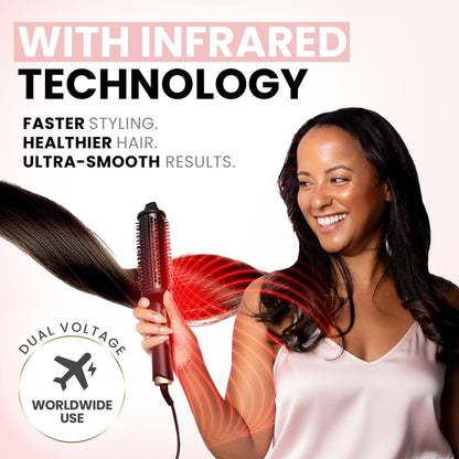 ELLA BELLA Heated Round Thermal Blowout Brush - Tourmaline Hot Air Brush with Infrared & Negative ION for Volumizing, Styling, and Curling - Dual Voltage & Auto ShutOff Avelisse