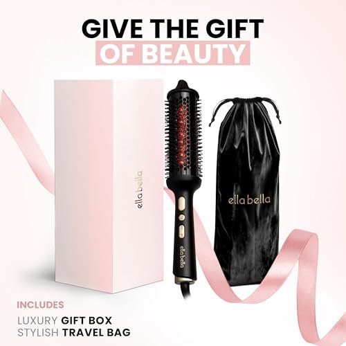 ELLA BELLA Heated Round Thermal Blowout Brush - Tourmaline Hot Air Brush with Infrared & Negative ION for Volumizing, Styling, and Curling - Dual Voltage & Auto ShutOff Avelisse