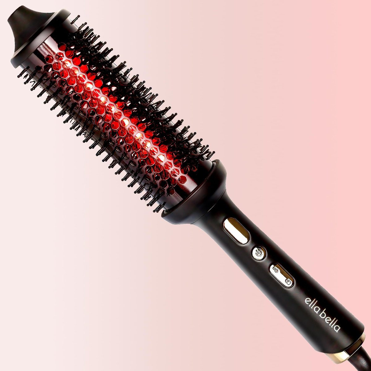 ELLA BELLA Heated Round Thermal Blowout Brush - Tourmaline Hot Air Brush with Infrared & Negative ION for Volumizing, Styling, and Curling - Dual Voltage & Auto ShutOff Avelisse