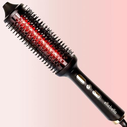 ELLA BELLA Heated Round Thermal Blowout Brush - Tourmaline Hot Air Brush with Infrared & Negative ION for Volumizing, Styling, and Curling - Dual Voltage & Auto ShutOff Avelisse