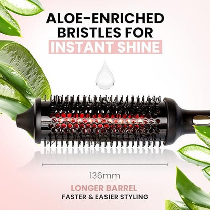 ELLA BELLA Heated Round Thermal Blowout Brush - Tourmaline Hot Air Brush with Infrared & Negative ION for Volumizing, Styling, and Curling - Dual Voltage & Auto ShutOff Avelisse