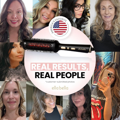 ELLA BELLA Heated Round Thermal Blowout Brush - Tourmaline Hot Air Brush with Infrared & Negative ION for Volumizing, Styling, and Curling - Dual Voltage & Auto ShutOff Avelisse