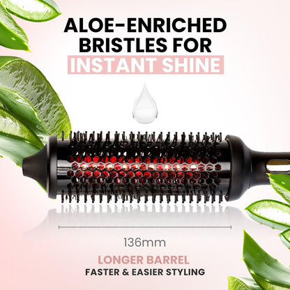 ELLA BELLA Heated Round Thermal Blowout Brush - Tourmaline Hot Air Brush with Infrared & Negative ION for Volumizing, Styling, and Curling - Dual Voltage & Auto ShutOff Avelisse