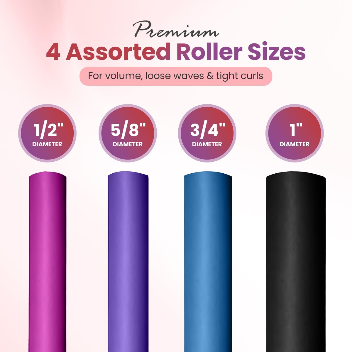 Rachel Roy Flexi Rods Foam Hair Rollers - 1/2" 5/8" 3/4" 1" Diameter - Professional Salon Quality 18 Pcs Rubber Hair Rollers for Long, Medium, and Short Hair, Hair Curlers to Sleep in for Women Avelisse
