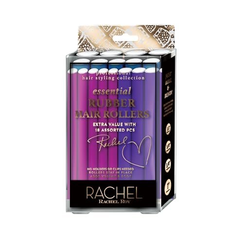 Rachel Roy Flexi Rods Foam Hair Rollers - 1/2" 5/8" 3/4" 1" Diameter - Professional Salon Quality 18 Pcs Rubber Hair Rollers for Long, Medium, and Short Hair, Hair Curlers to Sleep in for Women Avelisse