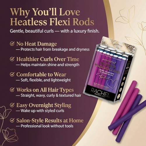 Rachel Roy Flexi Rods Foam Hair Rollers - 1/2" 5/8" 3/4" 1" Diameter - Professional Salon Quality 18 Pcs Rubber Hair Rollers for Long, Medium, and Short Hair, Hair Curlers to Sleep in for Women Avelisse
