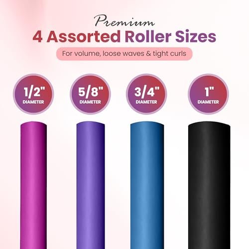 Rachel Roy Flexi Rods Foam Hair Rollers - 1/2" 5/8" 3/4" 1" Diameter - Professional Salon Quality 18 Pcs Rubber Hair Rollers for Long, Medium, and Short Hair, Hair Curlers to Sleep in for Women Avelisse