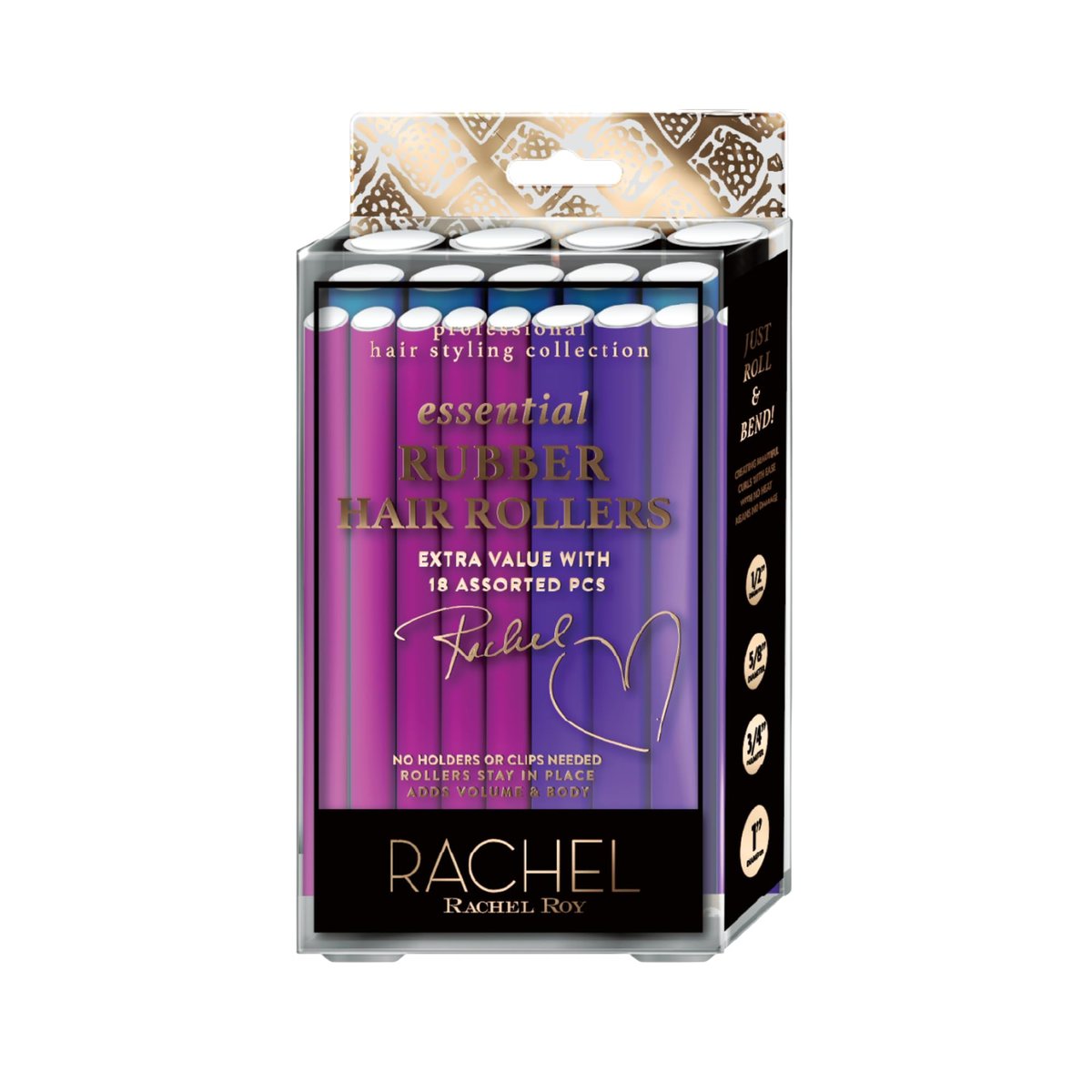Rachel Roy Flexi Rods Foam Hair Rollers - 1/2" 5/8" 3/4" 1" Diameter - Professional Salon Quality 18 Pcs Rubber Hair Rollers for Long, Medium, and Short Hair, Hair Curlers to Sleep in for Women Avelisse