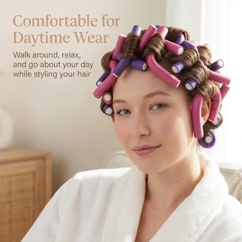 Rachel Roy Flexi Rods Foam Hair Rollers - 1/2" 5/8" 3/4" 1" Diameter - Professional Salon Quality 18 Pcs Rubber Hair Rollers for Long, Medium, and Short Hair, Hair Curlers to Sleep in for Women Avelisse