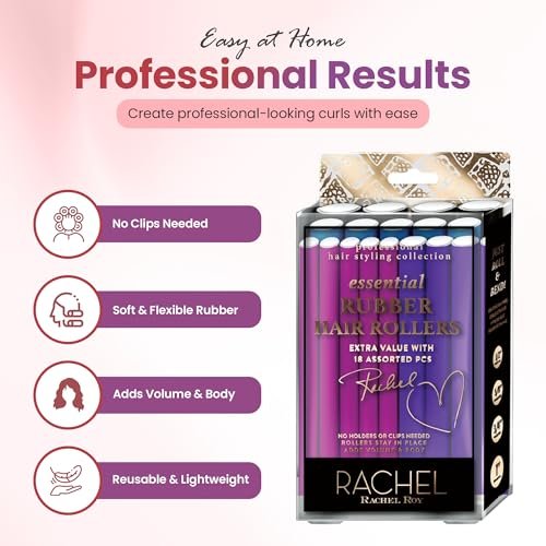 Rachel Roy Flexi Rods Foam Hair Rollers - 1/2" 5/8" 3/4" 1" Diameter - Professional Salon Quality 18 Pcs Rubber Hair Rollers for Long, Medium, and Short Hair, Hair Curlers to Sleep in for Women Avelisse